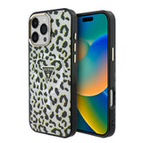 Apple iPhone 16 Pro Max Kılıf Guess Orjinal Lisanslı M-safe Şarj Özellikli Üçgen Logolu Simli Leopar Desenli Kapak