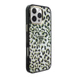 Apple iPhone 16 Pro Max Kılıf Guess Orjinal Lisanslı M-safe Şarj Özellikli Üçgen Logolu Simli Leopar Desenli Kapak