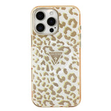 Apple iPhone 16 Pro Max Kılıf Guess Orjinal Lisanslı M-safe Şarj Özellikli Üçgen Logolu Simli Leopar Desenli Kapak