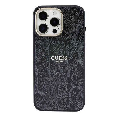Apple iPhone 16 Pro Max Kılıf Guess Orjinal Lisanslı M-safe Şarj Özellikli Yazı Logolu Python Desenli Kapak