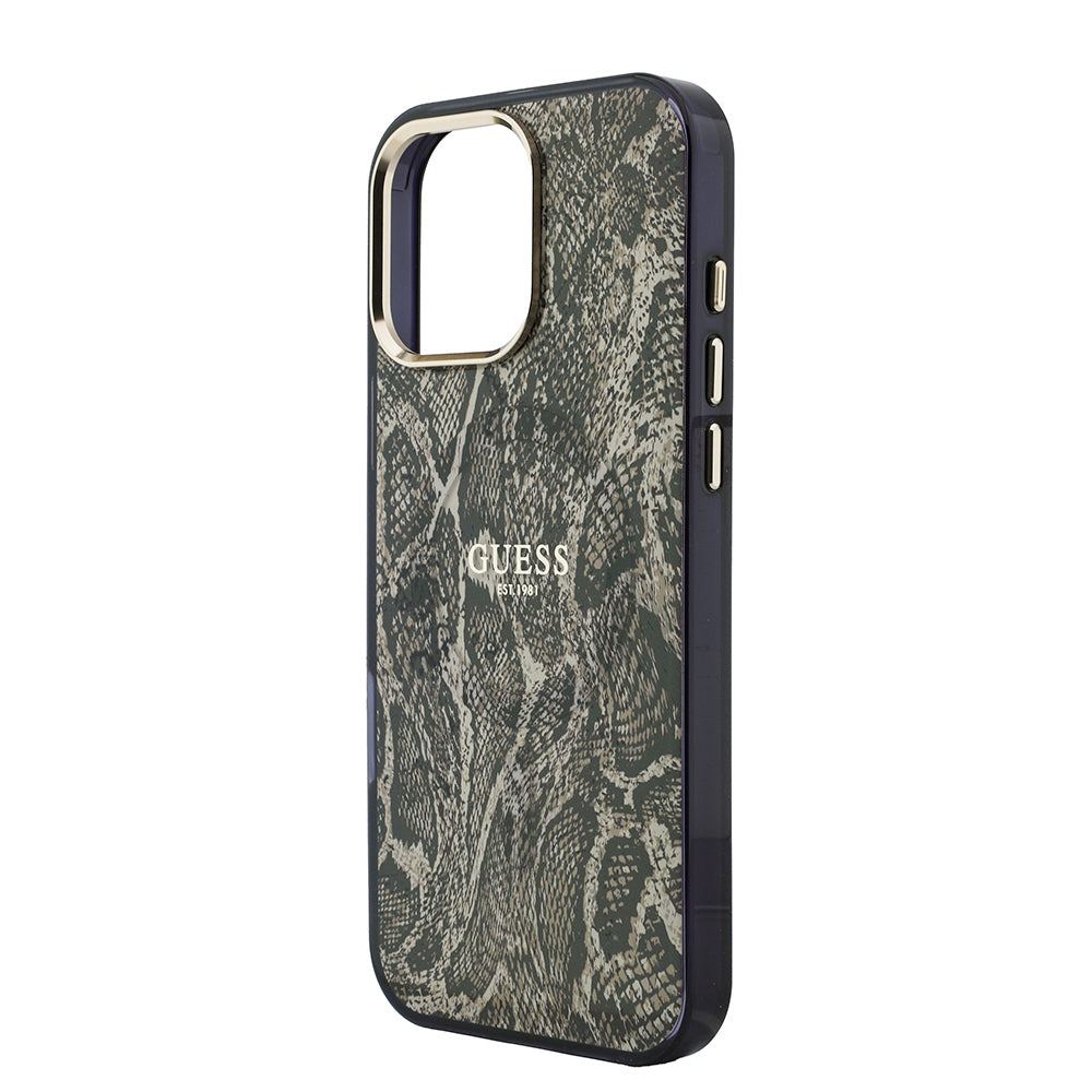 Apple iPhone 16 Pro Max Kılıf Guess Orjinal Lisanslı M-safe Şarj Özellikli Yazı Logolu Python Desenli Kapak