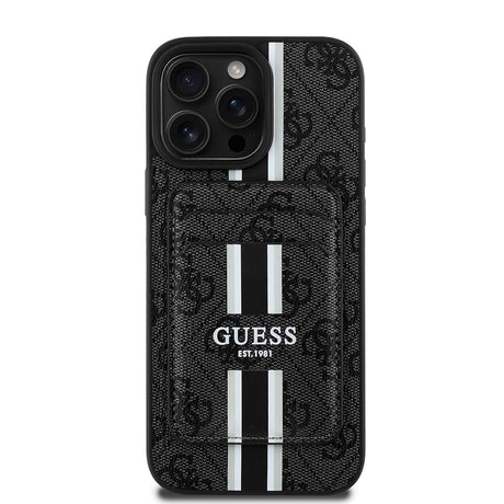 Apple iPhone 16 Pro Max Kılıf Guess Orjinal Lisanslı M-safe Şarj Özellikli 4G Desenli Çizgili Kartlıklı Kapak