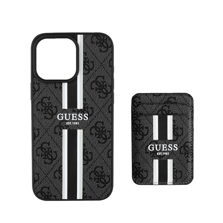 Apple iPhone 16 Pro Max Kılıf Guess Orjinal Lisanslı M-safe Şarj Özellikli 4G Desenli Çizgili Kartlıklı Kapak