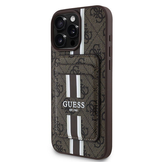 Apple iPhone 16 Pro Max Kılıf Guess Orjinal Lisanslı M-safe Şarj Özellikli 4G Desenli Çizgili Kartlıklı Kapak