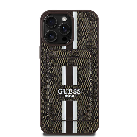 Apple iPhone 16 Pro Max Kılıf Guess Orjinal Lisanslı M-safe Şarj Özellikli 4G Desenli Çizgili Kartlıklı Kapak