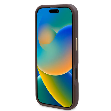Apple iPhone 16 Pro Max Kılıf Guess Orjinal Lisanslı M-safe Şarj Özellikli 4G Desenli PU Metal Plaka Klasik Logolu Kapak