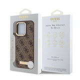 Apple iPhone 16 Pro Max Kılıf Guess Orjinal Lisanslı M-safe Şarj Özellikli 4G Desenli PU Metal Plaka Klasik Logolu Kapak
