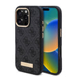 Apple iPhone 16 Pro Max Kılıf Guess Orjinal Lisanslı M-safe Şarj Özellikli 4G Desenli PU Metal Plaka Klasik Logolu Kapak