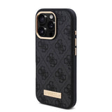 Apple iPhone 16 Pro Max Kılıf Guess Orjinal Lisanslı M-safe Şarj Özellikli 4G Desenli PU Metal Plaka Klasik Logolu Kapak