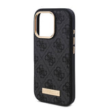 Apple iPhone 16 Pro Max Kılıf Guess Orjinal Lisanslı M-safe Şarj Özellikli 4G Desenli PU Metal Plaka Klasik Logolu Kapak