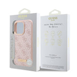 Apple iPhone 16 Pro Max Kılıf Guess Orjinal Lisanslı M-safe Şarj Özellikli 4G Desenli PU Metal Plaka Klasik Logolu Kapak