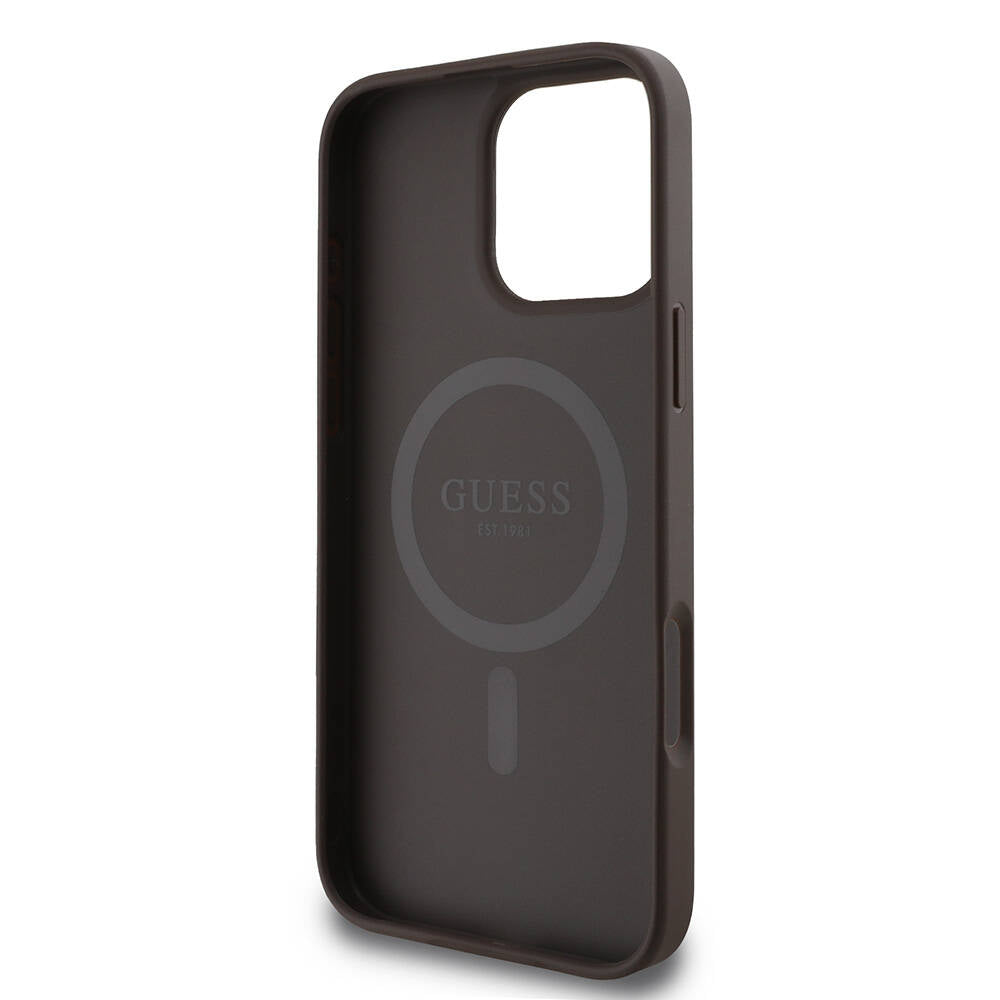 Apple iPhone 16 Pro Max Kılıf Guess Orjinal Lisanslı M-safe Şarj Özellikli 4G Desenli Yazı Logolu Kapak