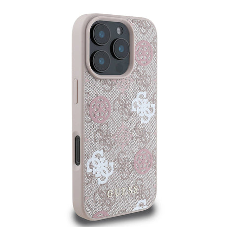 Apple iPhone 16 Pro Max Kılıf Guess Orjinal Lisanslı M-safe Şarj Özellikli 4G Desenli Yazı Logolu Peony Kapak