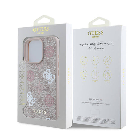 Apple iPhone 16 Pro Max Kılıf Guess Orjinal Lisanslı M-safe Şarj Özellikli 4G Desenli Yazı Logolu Peony Kapak