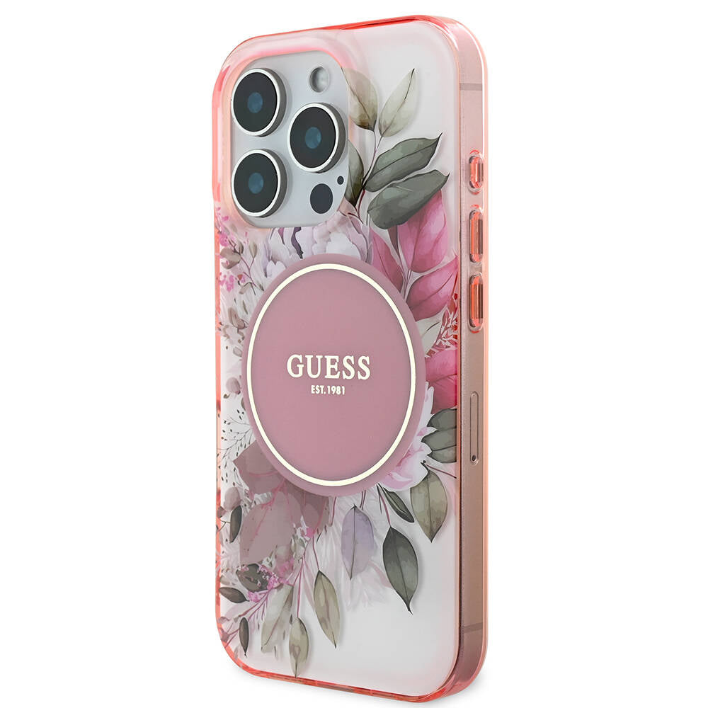 Apple iPhone 16 Pro Max Kılıf Guess Orjinal Lisanslı M-safe Şarj Özellikli Flower Tonal Circle Kapak