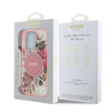 Apple iPhone 16 Pro Max Kılıf Guess Orjinal Lisanslı M-safe Şarj Özellikli Flower Tonal Circle Kapak