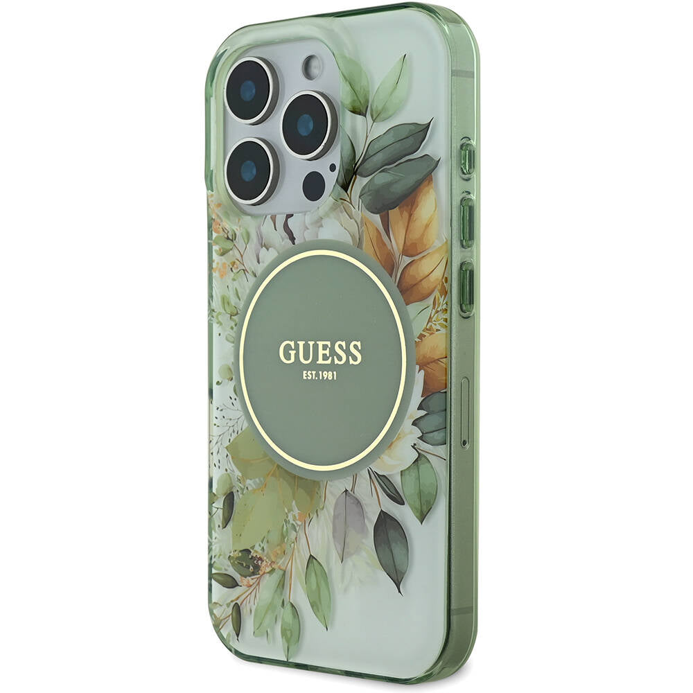 Apple iPhone 16 Pro Max Kılıf Guess Orjinal Lisanslı M-safe Şarj Özellikli Flower Tonal Circle Kapak