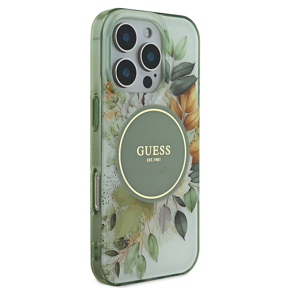 Apple iPhone 16 Pro Max Kılıf Guess Orjinal Lisanslı M-safe Şarj Özellikli Flower Tonal Circle Kapak