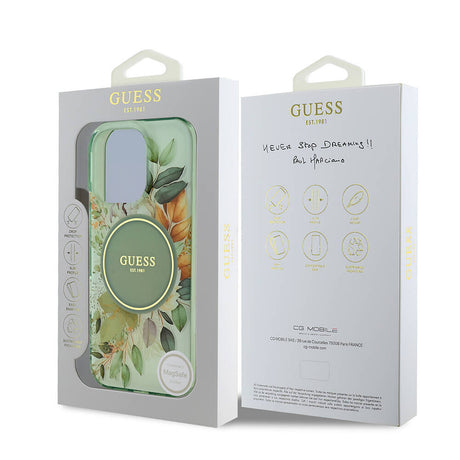 Apple iPhone 16 Pro Max Kılıf Guess Orjinal Lisanslı M-safe Şarj Özellikli Flower Tonal Circle Kapak