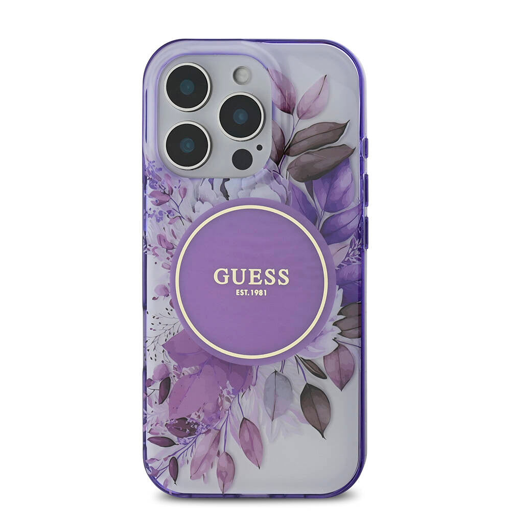 Apple iPhone 16 Pro Max Kılıf Guess Orjinal Lisanslı M-safe Şarj Özellikli Flower Tonal Circle Kapak