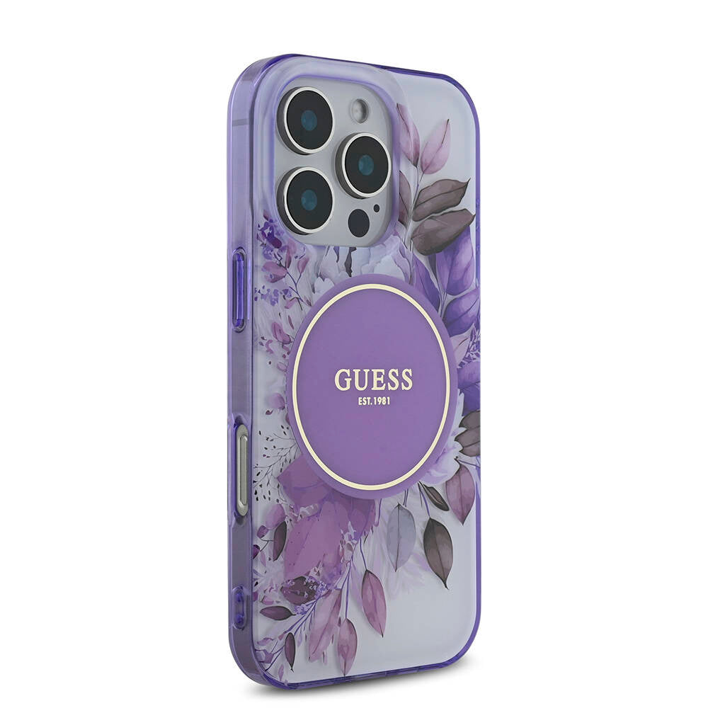 Apple iPhone 16 Pro Max Kılıf Guess Orjinal Lisanslı M-safe Şarj Özellikli Flower Tonal Circle Kapak