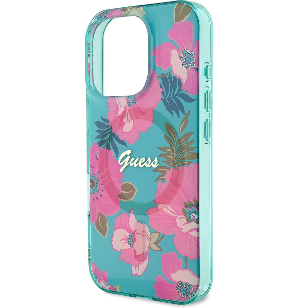 Apple iPhone 16 Pro Max Kılıf Guess Orjinal Lisanslı M-safe Şarj Özellikli Flower Tone On Tone Ring Kapak