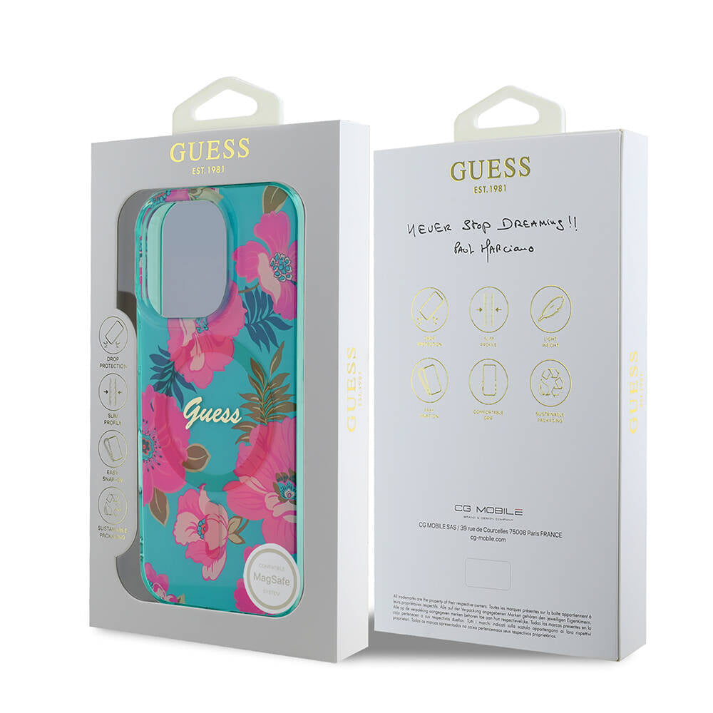 Apple iPhone 16 Pro Max Kılıf Guess Orjinal Lisanslı M-safe Şarj Özellikli Flower Tone On Tone Ring Kapak