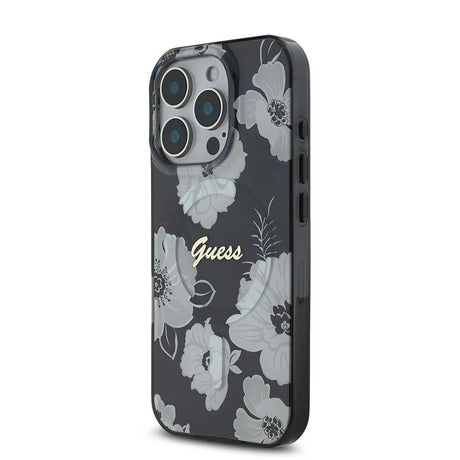 Apple iPhone 16 Pro Max Kılıf Guess Orjinal Lisanslı M-safe Şarj Özellikli Flower Tone On Tone Ring Kapak