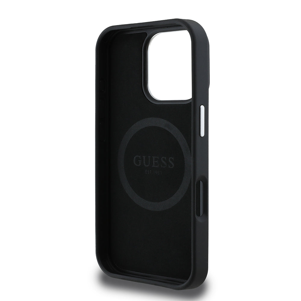 Apple iPhone 16 Pro Max Kılıf Guess Orjinal Lisanslı M-safe Şarj Özellikli Grained Triangle Kapak