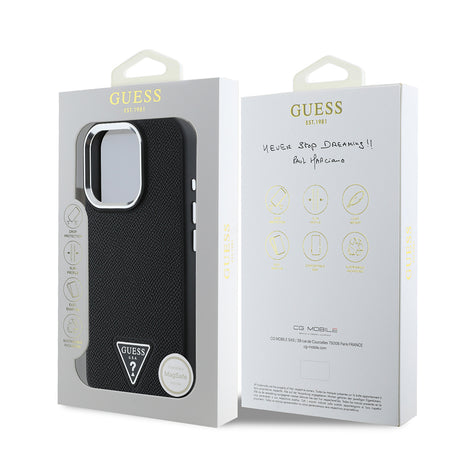Apple iPhone 16 Pro Max Kılıf Guess Orjinal Lisanslı M-safe Şarj Özellikli Grained Triangle Kapak
