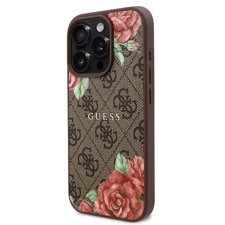 Apple iPhone 16 Pro Max Kılıf Guess Orjinal Lisanslı M-safe Şarj Özellikli Gül Baskılı 4G Desenli Yazı Logolu Kapak