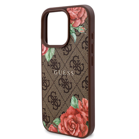 Apple iPhone 16 Pro Max Kılıf Guess Orjinal Lisanslı M-safe Şarj Özellikli Gül Baskılı 4G Desenli Yazı Logolu Kapak