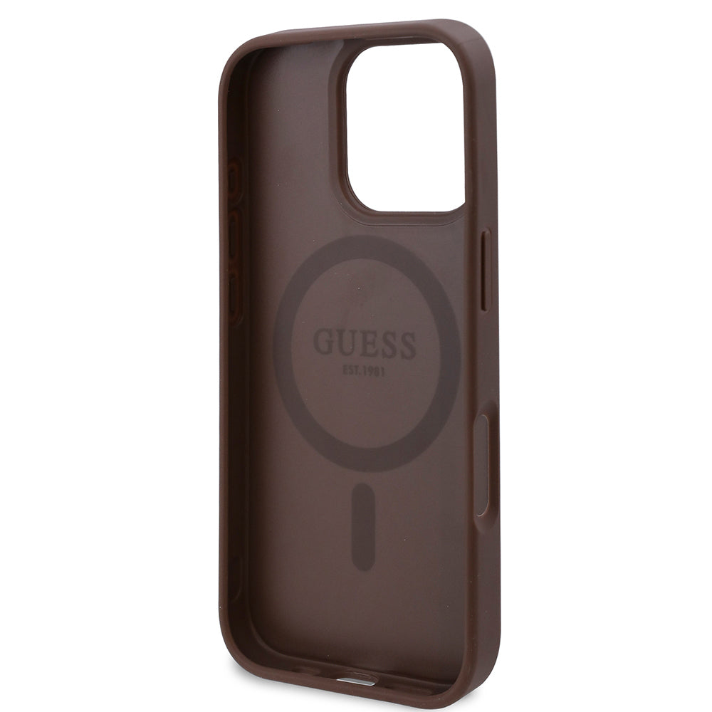Apple iPhone 16 Pro Max Kılıf Guess Orjinal Lisanslı M-safe Şarj Özellikli Gül Baskılı 4G Desenli Yazı Logolu Kapak
