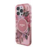 Apple iPhone 16 Pro Max Kılıf Guess Orjinal Lisanslı M-safe Şarj Özellikli IML Baskılı Çiçek İnci Bileklikli Kapak
