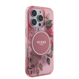 Apple iPhone 16 Pro Max Kılıf Guess Orjinal Lisanslı M-safe Şarj Özellikli IML Baskılı Çiçek İnci Bileklikli Kapak