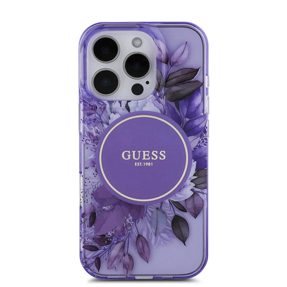 Apple iPhone 16 Pro Max Kılıf Guess Orjinal Lisanslı M-safe Şarj Özellikli IML Baskılı Çiçek İnci Bileklikli Kapak