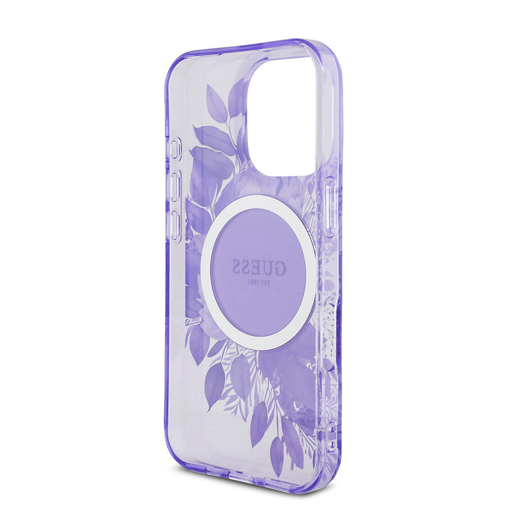 Apple iPhone 16 Pro Max Kılıf Guess Orjinal Lisanslı M-safe Şarj Özellikli IML Baskılı Çiçek İnci Bileklikli Kapak