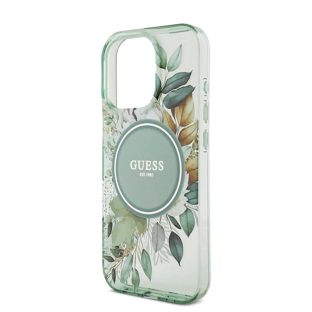 Apple iPhone 16 Pro Max Kılıf Guess Orjinal Lisanslı M-safe Şarj Özellikli IML Baskılı Çiçek İnci Bileklikli Kapak