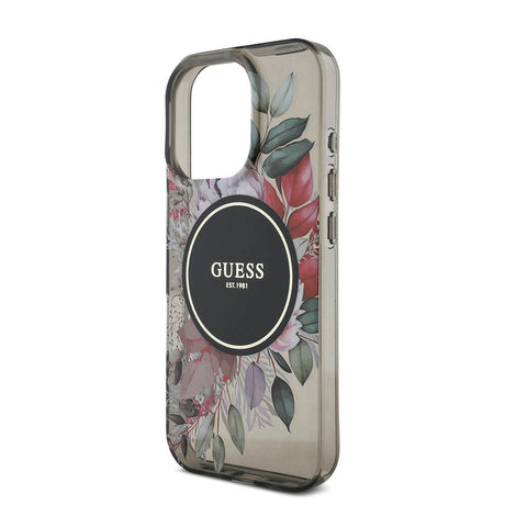 Apple iPhone 16 Pro Max Kılıf Guess Orjinal Lisanslı M-safe Şarj Özellikli IML Baskılı Çiçek İnci Bileklikli Kapak