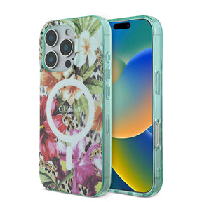 Apple iPhone 16 Pro Max Kılıf Guess Orjinal Lisanslı M-safe Şarj Özellikli IML Baskılı Jungle Ring Kapak