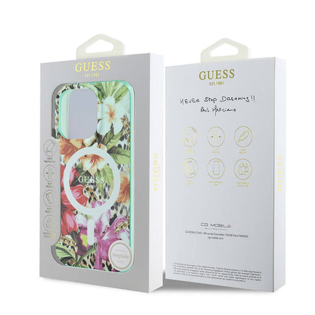 Apple iPhone 16 Pro Max Kılıf Guess Orjinal Lisanslı M-safe Şarj Özellikli IML Baskılı Jungle Ring Kapak