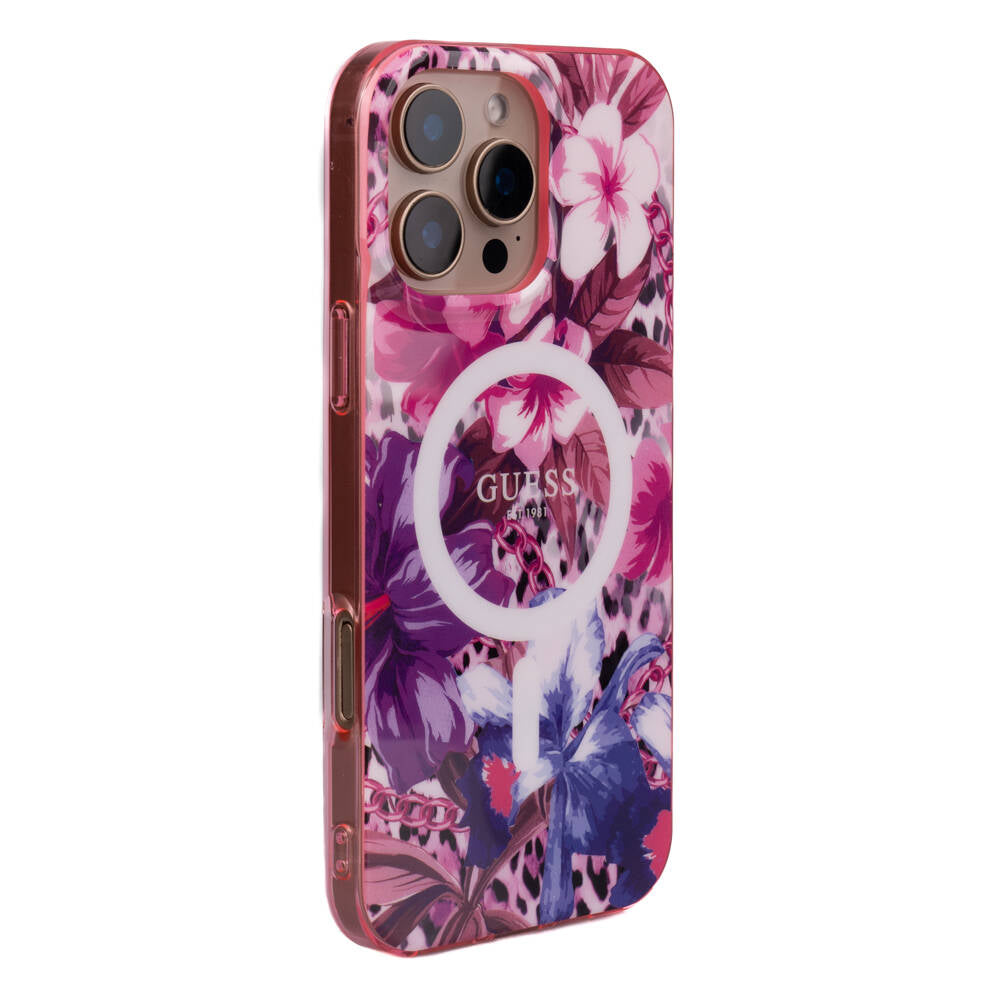 Apple iPhone 16 Pro Max Kılıf Guess Orjinal Lisanslı M-safe Şarj Özellikli IML Baskılı Jungle Ring Kapak