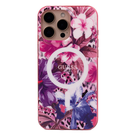 Apple iPhone 16 Pro Max Kılıf Guess Orjinal Lisanslı M-safe Şarj Özellikli IML Baskılı Jungle Ring Kapak