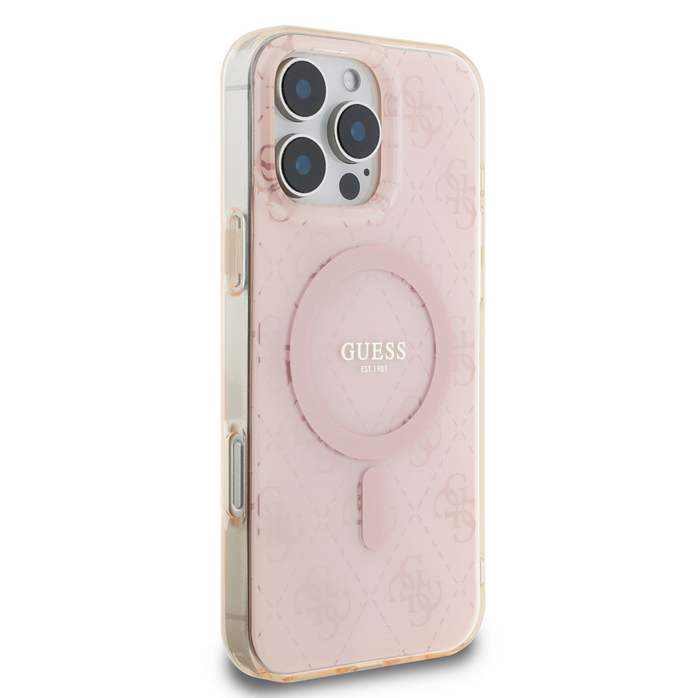 Apple iPhone 16 Pro Max Kılıf Guess Orjinal Lisanslı M-safe Şarj Özellikli IML Baskılı Klasik Logolu 4G Desenli Kapak