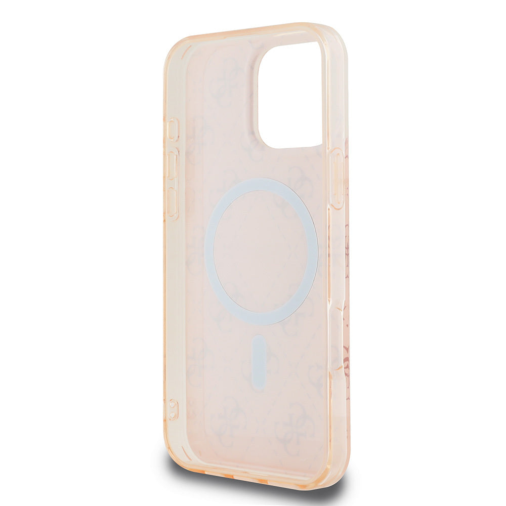 Apple iPhone 16 Pro Max Kılıf Guess Orjinal Lisanslı M-safe Şarj Özellikli IML Baskılı Klasik Logolu 4G Desenli Kapak