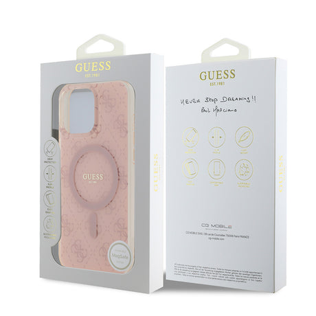 Apple iPhone 16 Pro Max Kılıf Guess Orjinal Lisanslı M-safe Şarj Özellikli IML Baskılı Klasik Logolu 4G Desenli Kapak