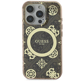 Apple iPhone 16 Pro Max Kılıf Guess Orjinal Lisanslı M-safe Şarj Özellikli IML Peony ve 4G Desenli Klasik Logolu Kapak