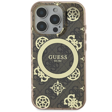 Apple iPhone 16 Pro Max Kılıf Guess Orjinal Lisanslı M-safe Şarj Özellikli IML Peony ve 4G Desenli Klasik Logolu Kapak