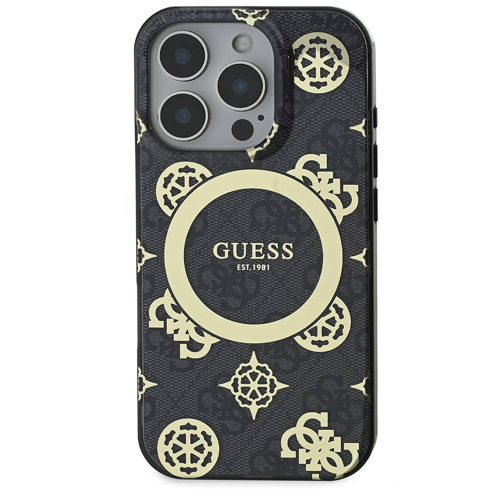 Apple iPhone 16 Pro Max Kılıf Guess Orjinal Lisanslı M-safe Şarj Özellikli IML Peony ve 4G Desenli Klasik Logolu Kapak