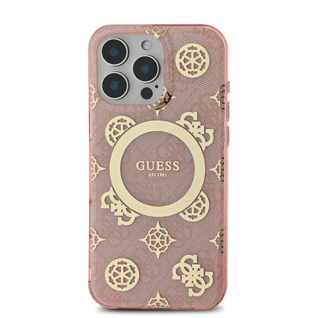 Apple iPhone 16 Pro Max Kılıf Guess Orjinal Lisanslı M-safe Şarj Özellikli IML Peony ve 4G Desenli Klasik Logolu Kapak